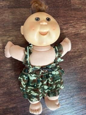 Cabbage Patch Kids Boy Doll Brown Hair Camo Overalls 2004 Play Along Vintage Toy